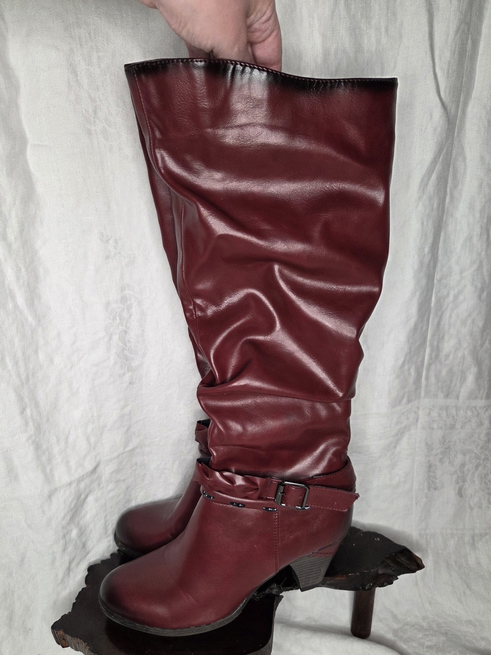Angel Slouchy Knee-High Heeled Boot - Wine